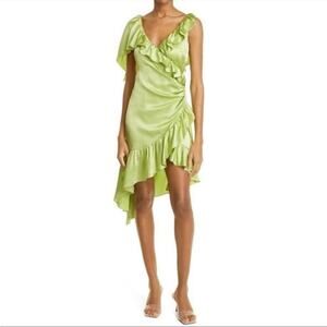 NEW Cinq à Sept Petunya Silk Ruffle Dress in Prickly Pear Lime Green Size 6